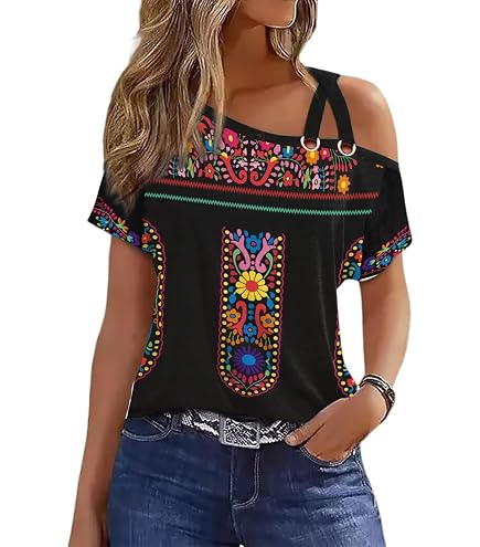 VKEGNIO Criss-Cross One Shoulder Tops Sexy Cold Shoulder Shirts